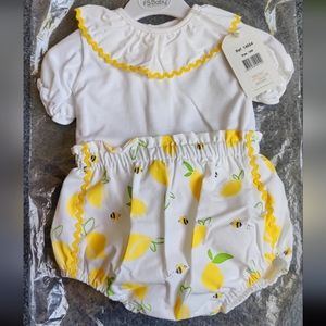 Baby Girls white/lemon short set by European designer FS Baby
